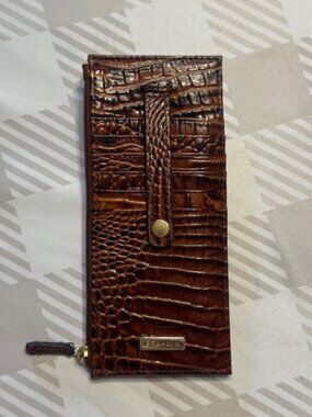 Brahmin Credit Card Melbourne Embossed Leather Wallet Pecan/Gold NWOT